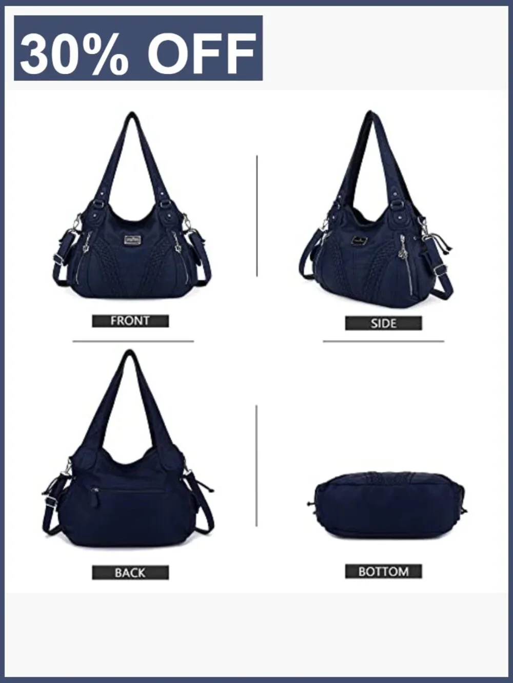 Women's Faux Leather Hobo Shoulder Bag Tote w/ Crossbody Strap